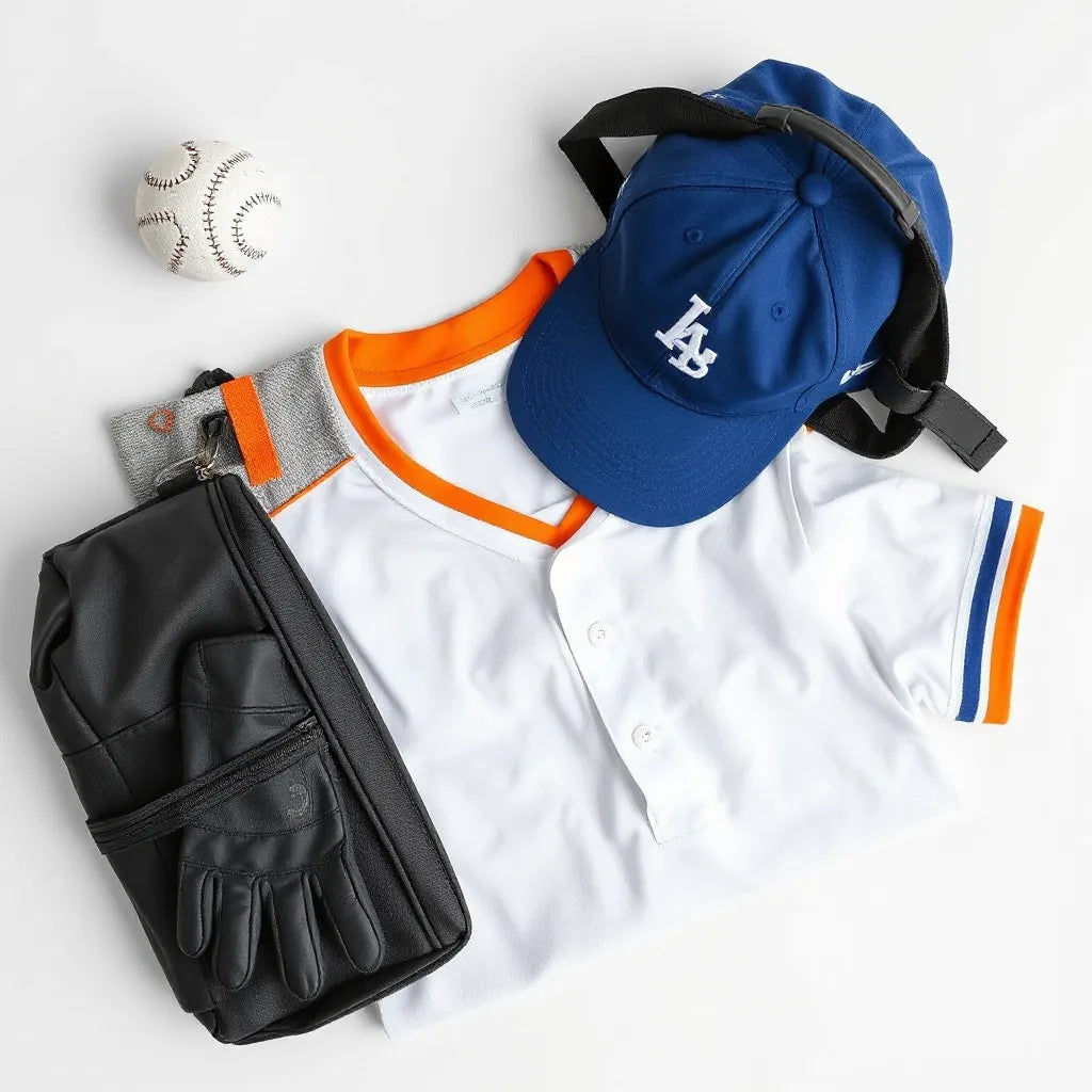 Curated personalized sports gear set with custom-fit jersey, gloves, cap, and duffel bag