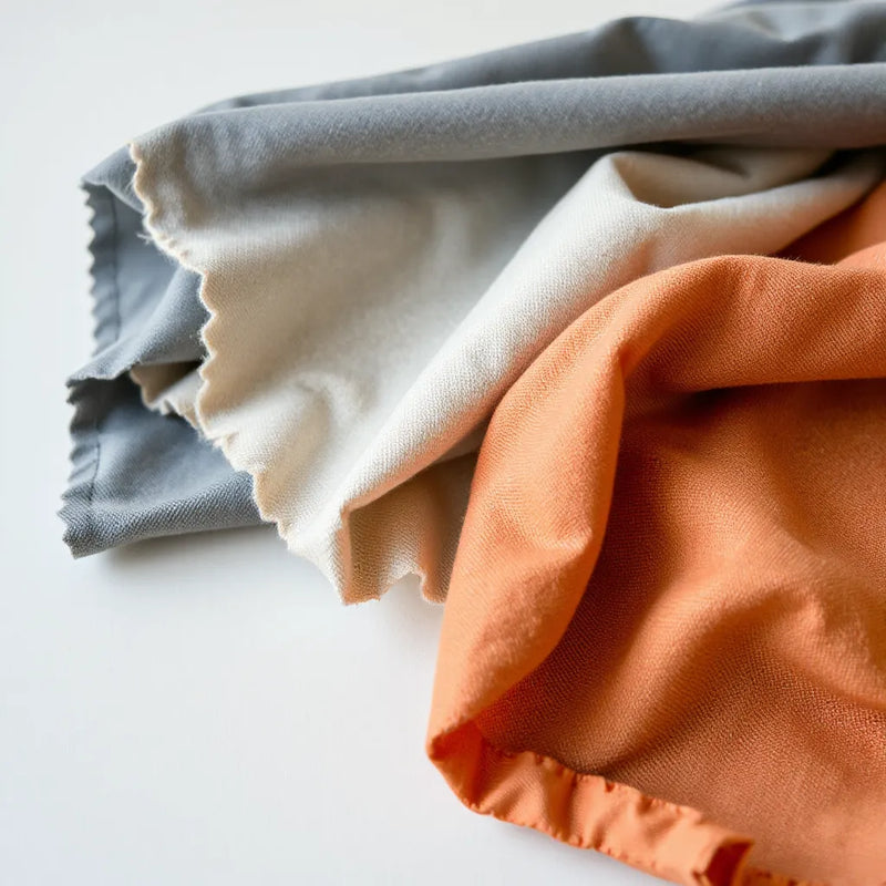 Folded fabric swatches showing soft texture and tight weave on a clean light background